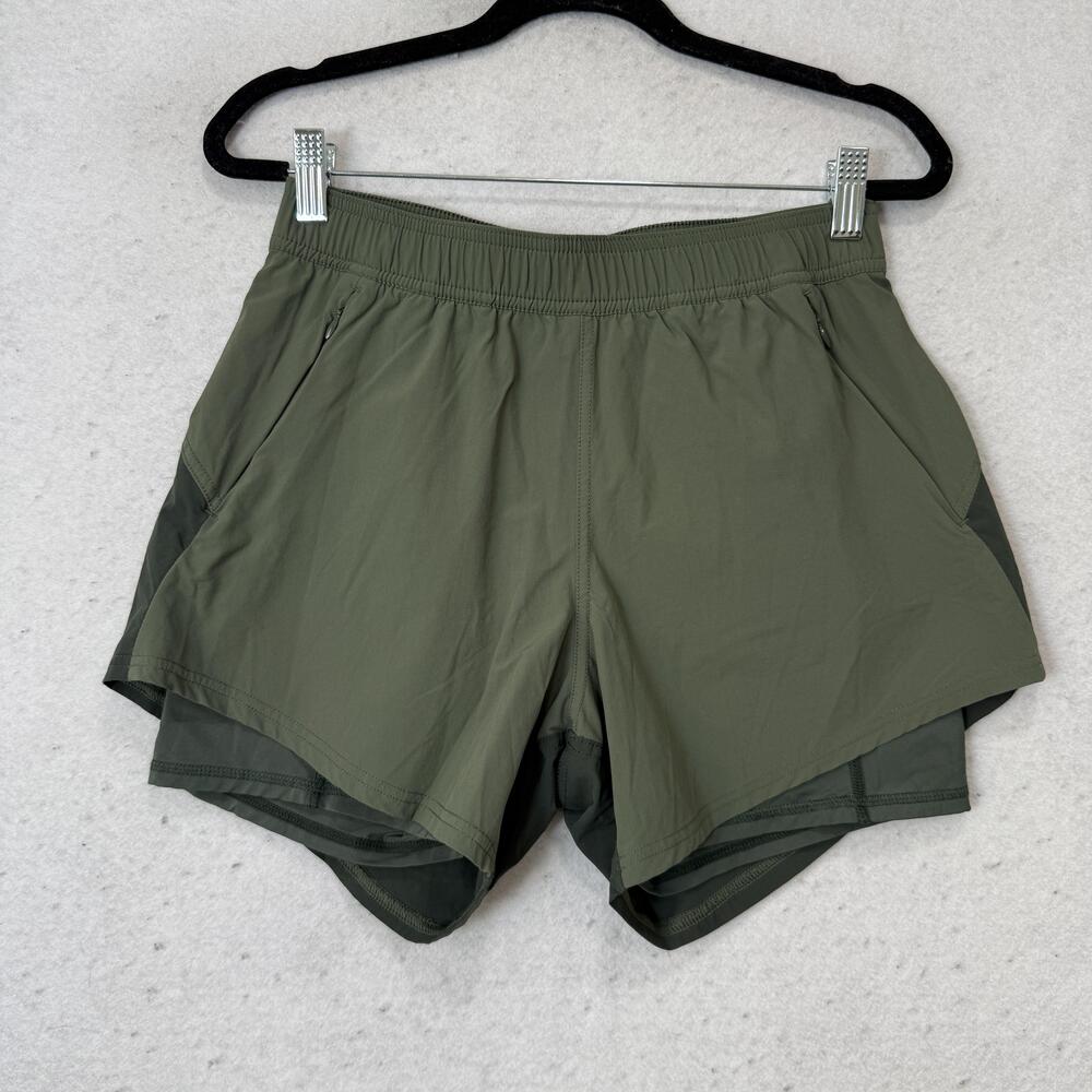 Fair Harbor Shorts Womens Small Green Lined Running Training Zip Pockets 4 Inch